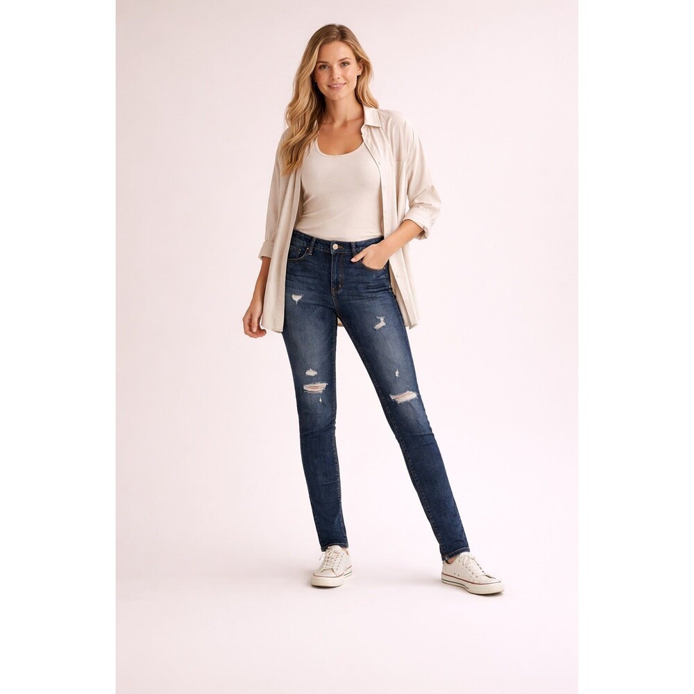 American Eagle Hi Rise Jegging Jeans Size 6 X-Long Dark Wash Distressed Stretch